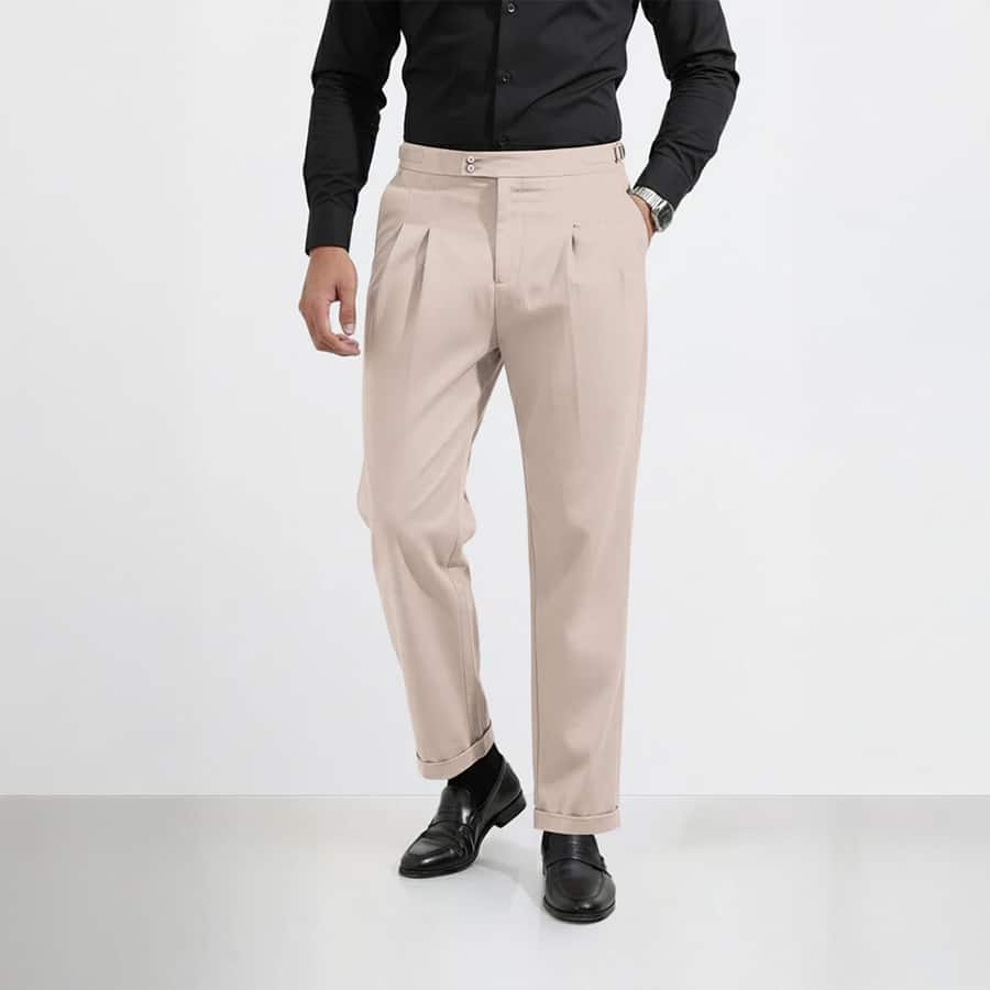 Men_s Beige Relaxed Fit Utility Solid Trousers