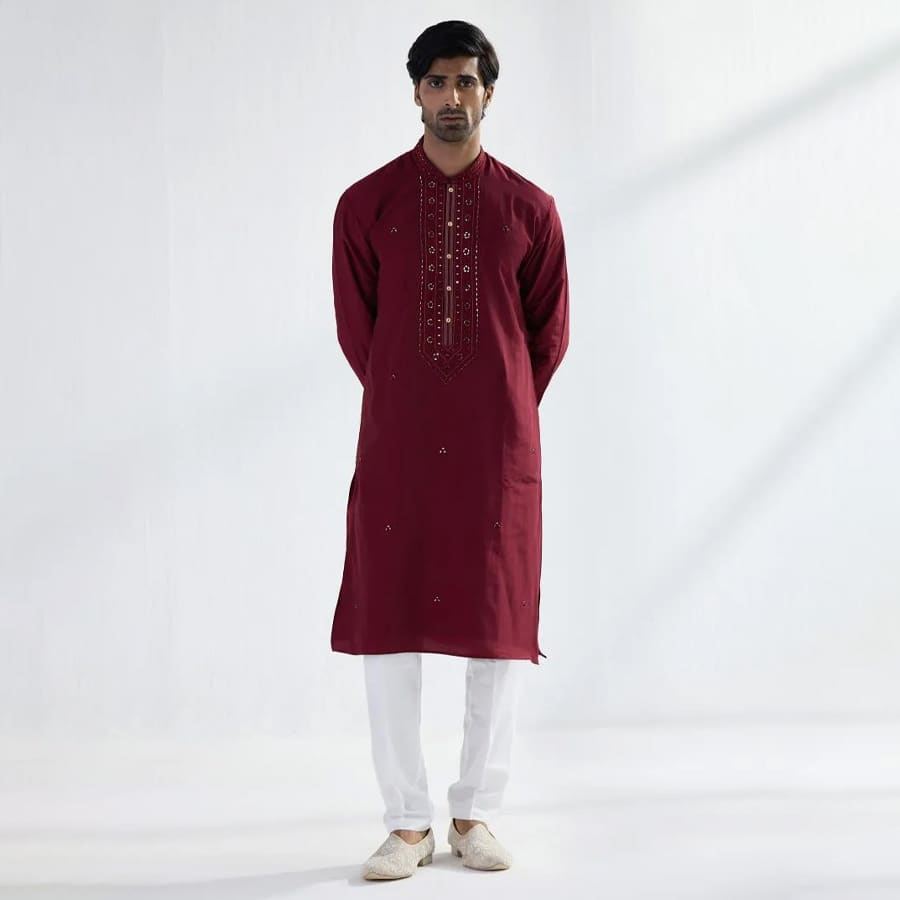 Maroon Cotton Mirror Kurta Set