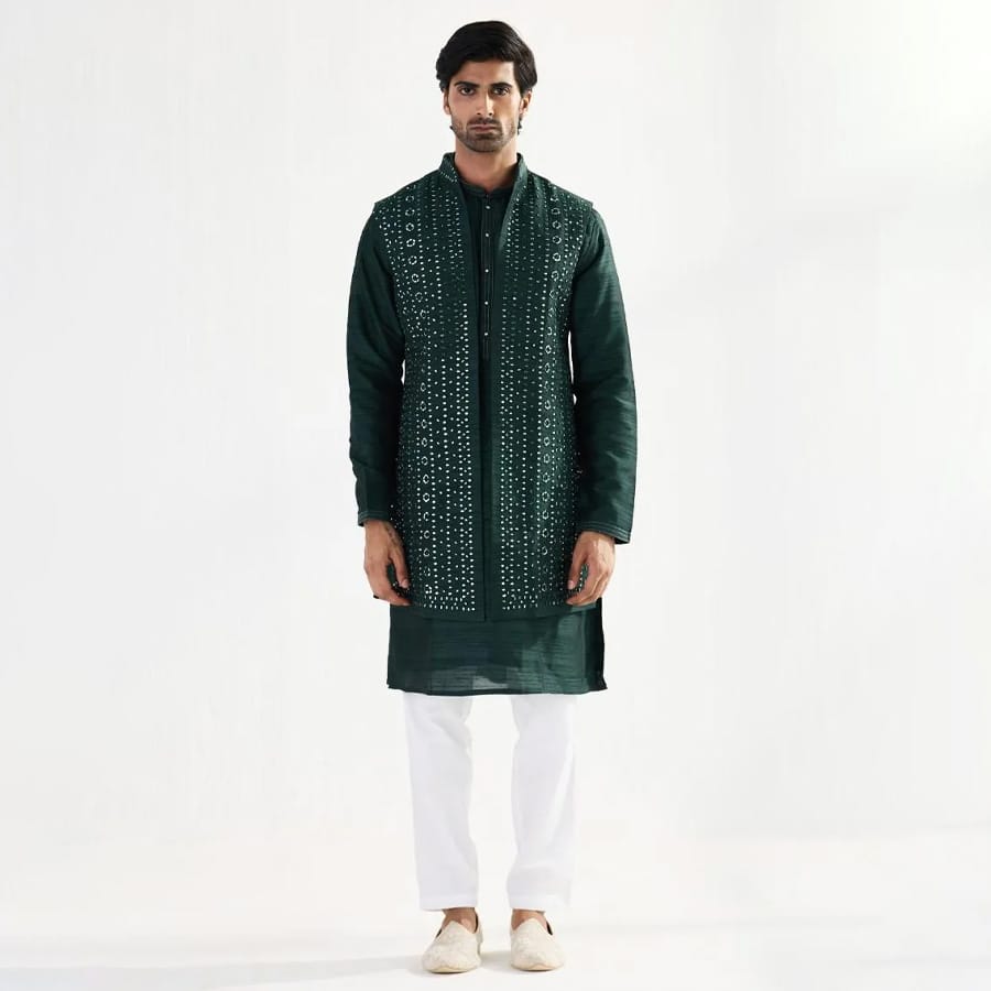 Evergreen Silk Half Jacket Set