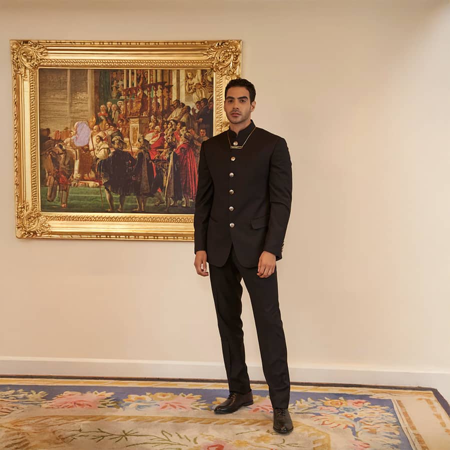 Black Achkan with Handmade Buttons