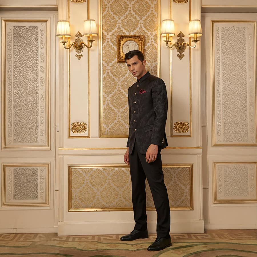Black Jackquard Bandhgala Jacket