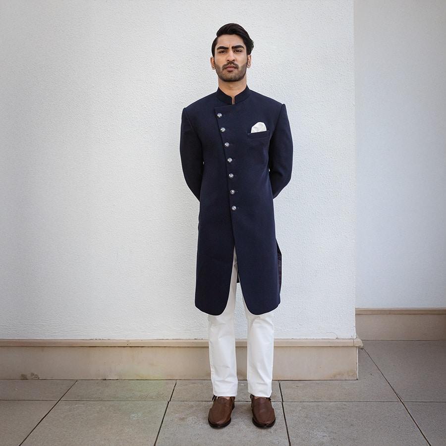 Deep Blue Regal Achkan