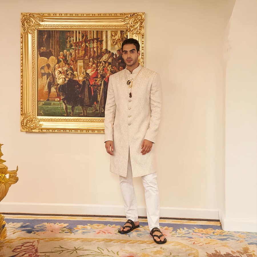 Off-White Jacquard Achkan