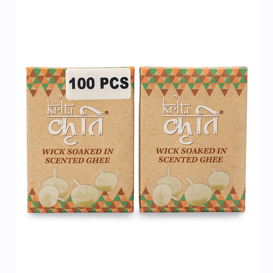 Kriti Scented Ghee Wick(100 Pcs in a Box) Set of 2 (200 Pcs)