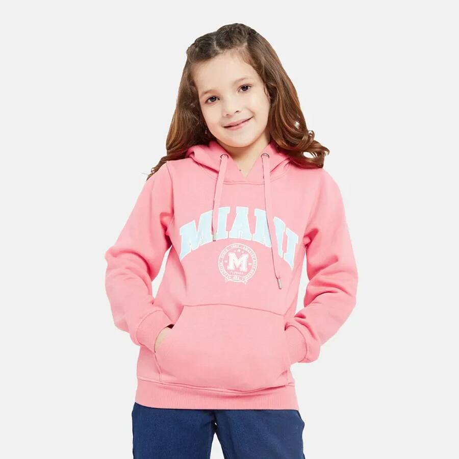 Mettle Girls Pink Printed Hooded Sweatshirt