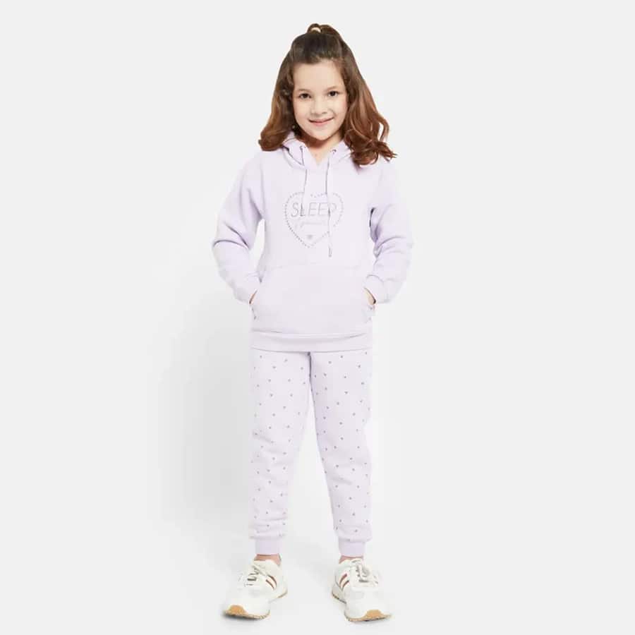 Mettle Girls Typography Printed Hooded Fleece Tracksuit