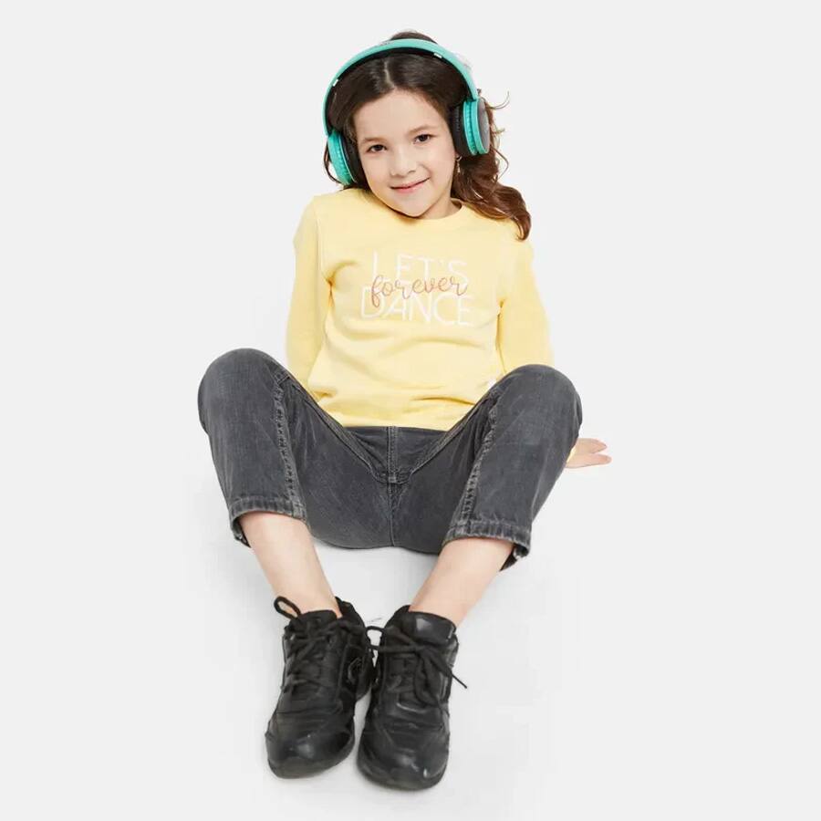 Mettle Girls Yellow Printed Sweatshirt