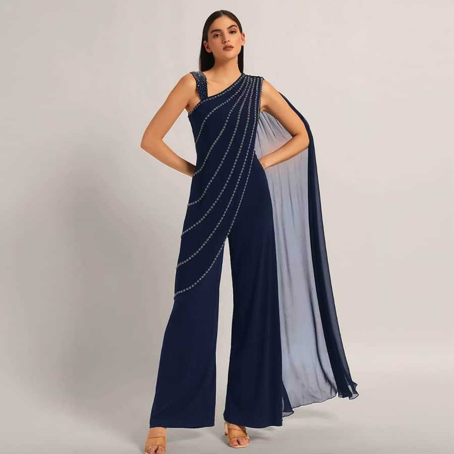 Silver Dust Front Drape Jumpsuit