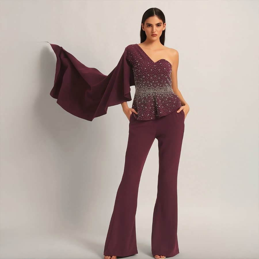 SILVER DUST PEPLUM TOP WITH SHARARA