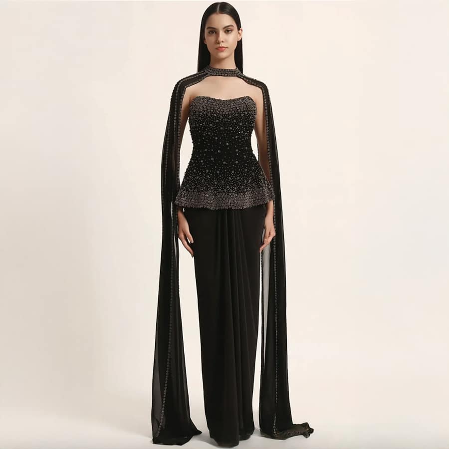Silver Dust Peplum Top With Skirt