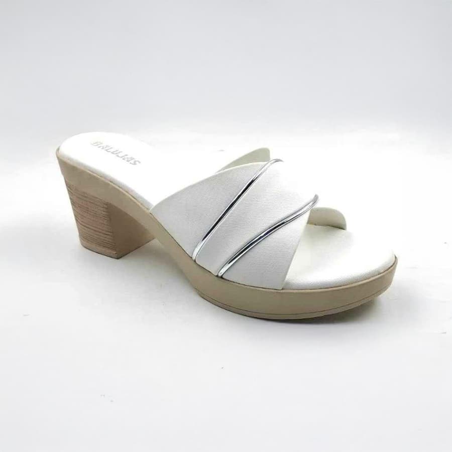 Balujas White Block Heel Ladies Slipper