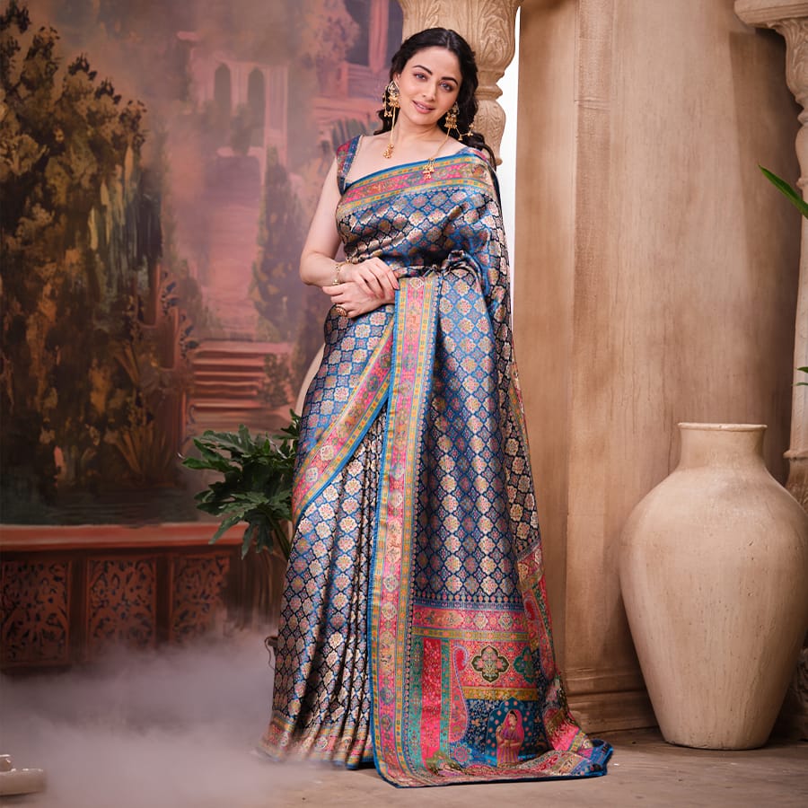 Dark Turquoise Blue Silk Weaving Saree Rich Traditional & Festive Wear