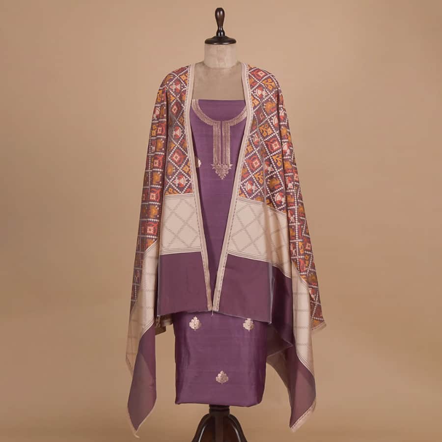 Purple Chanderi Cotton Dress Material