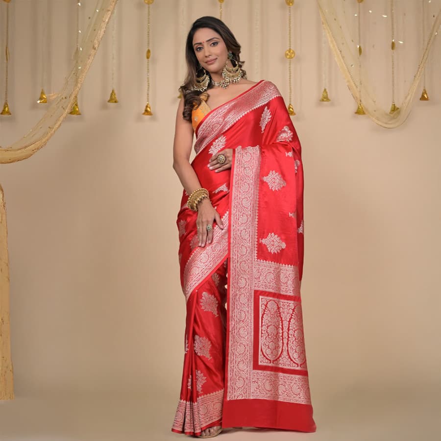 Red Crepe Silk Banarasi Saree