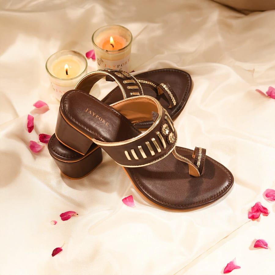 Women Chocolate Brown Leather Heels