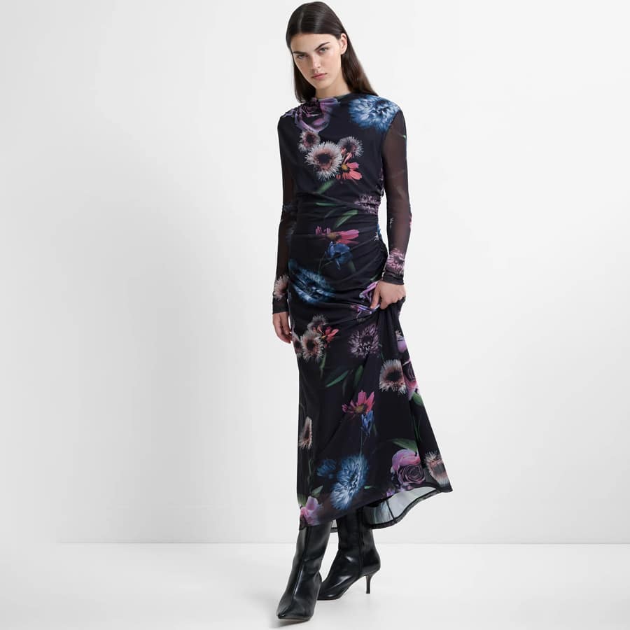 Tarissa Mesh Rose Long Sleeve Dress