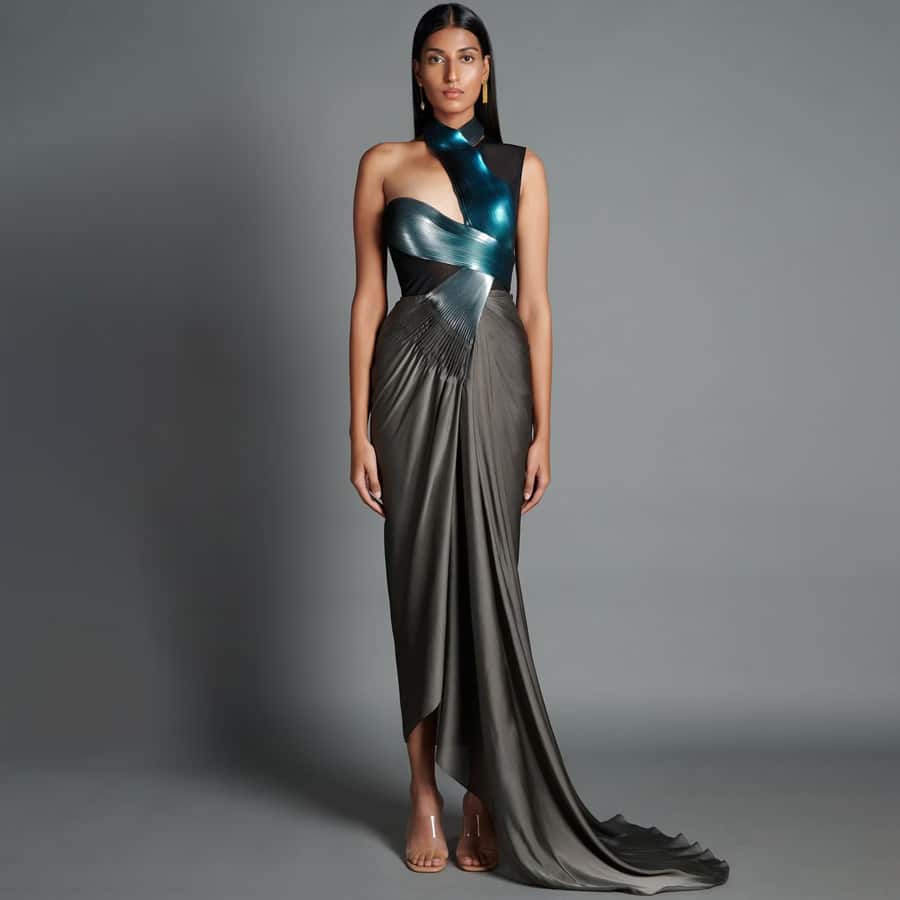 Amit Aggarwal Grey metallic moulded draped gown
