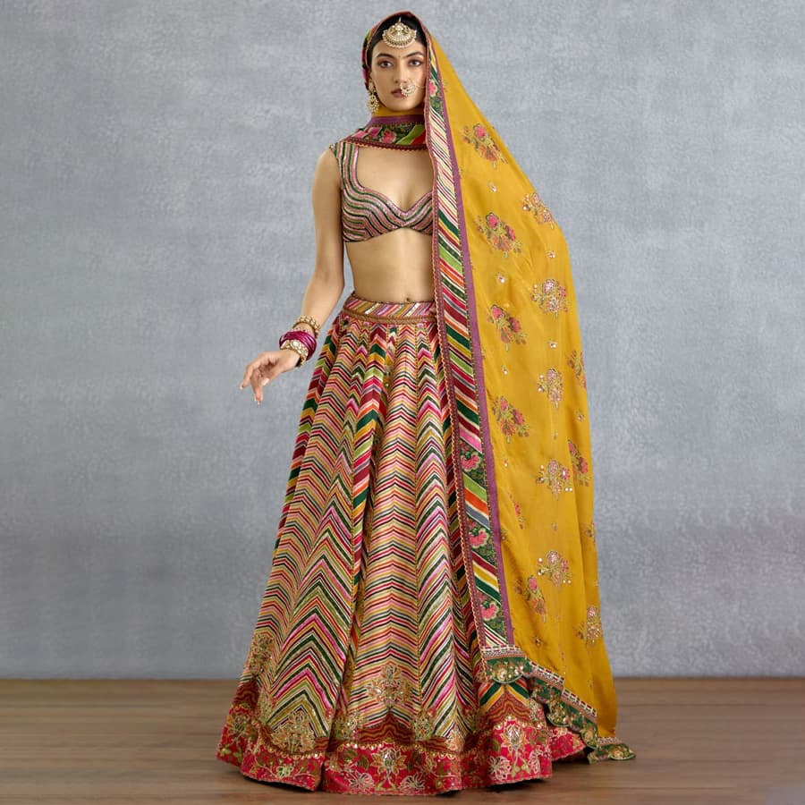 Multicolour Chintz & Chevron Motif Lehenga Set