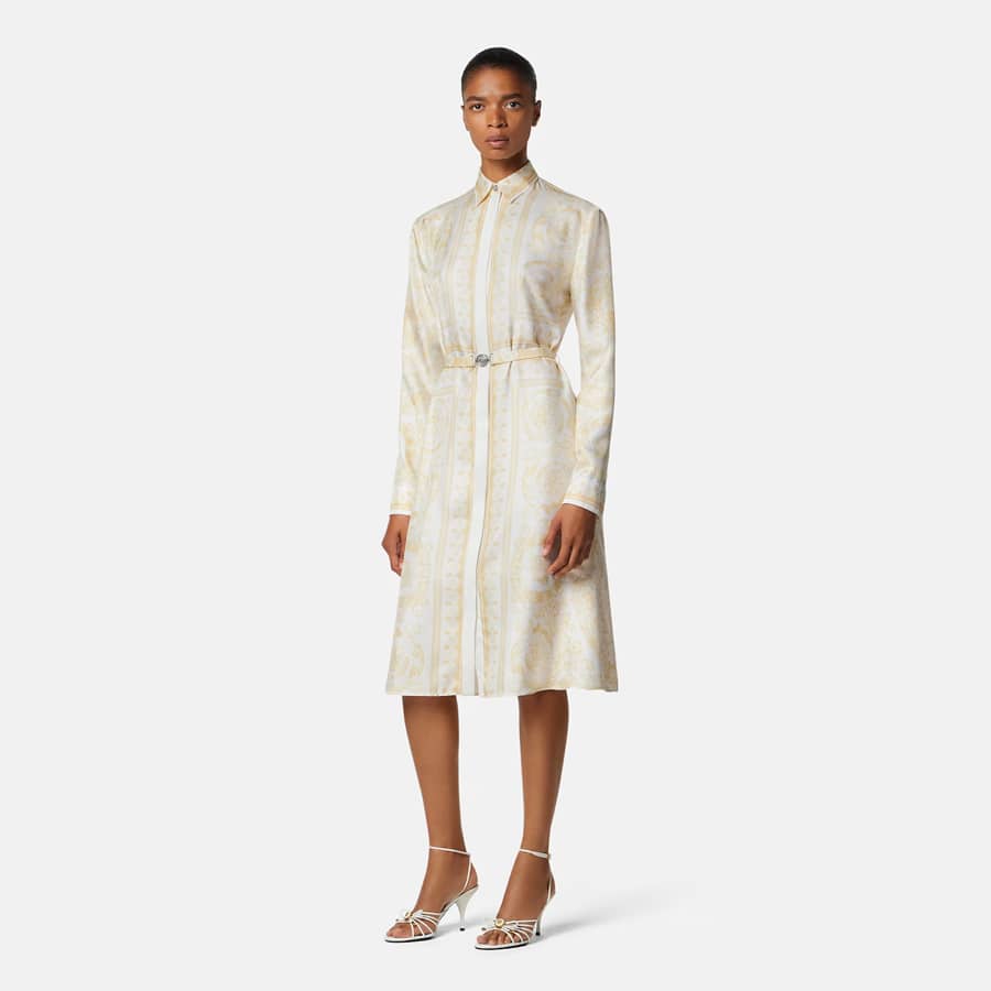 Printed Silk Twill Midi Shirt Dress
