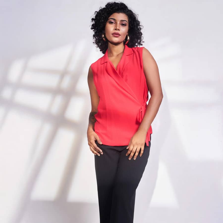 Lady in Red Wrap Top