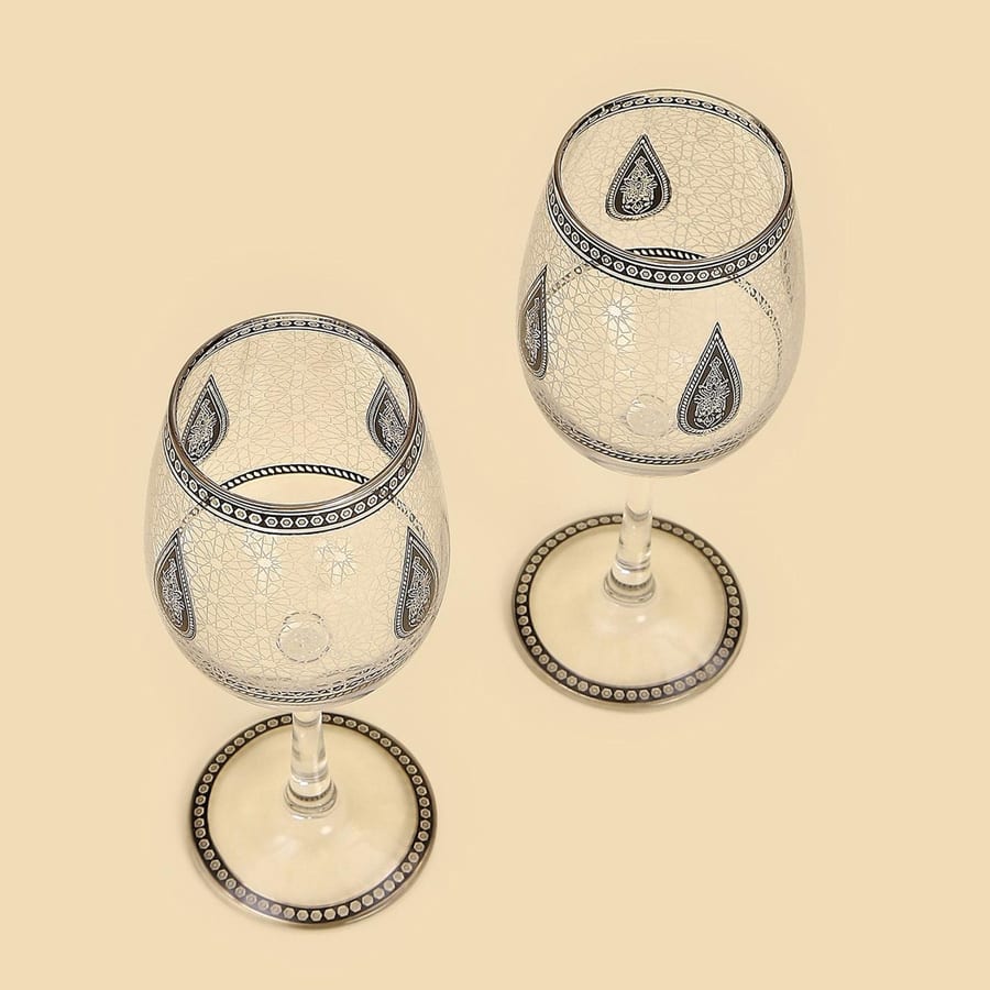 Black White Awadh Goblet Glass