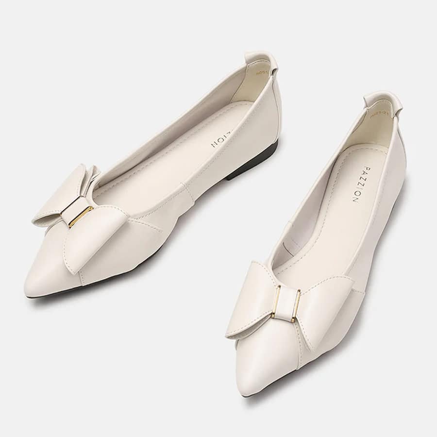 Alicia Bow Point-Toe Ballerinas - Beige