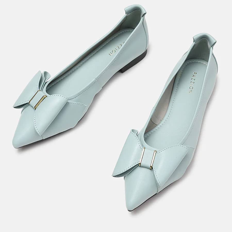 Alicia Bow Point-Toe Ballerinas - Light Blue