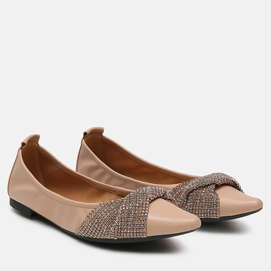 Anna Diamante Pointed Ballerinas - Almond