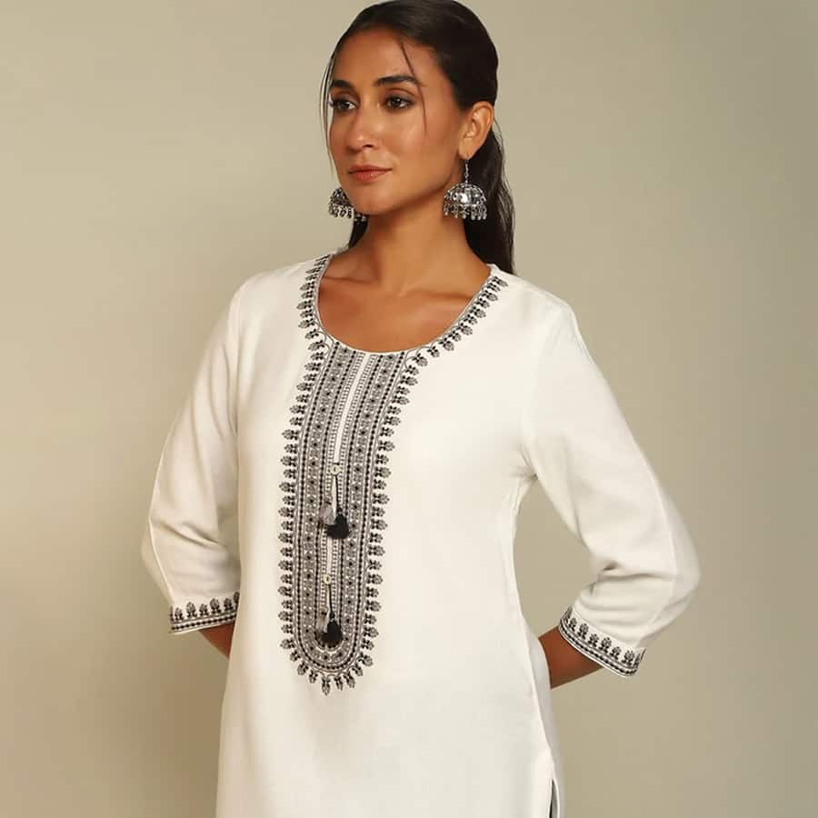 White Pashmina Straight Kurta