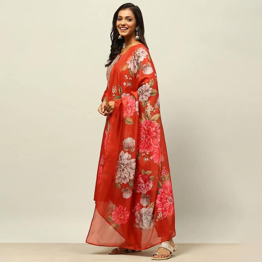 Rust Red Yarn Dyed Straight Festive Suit Set