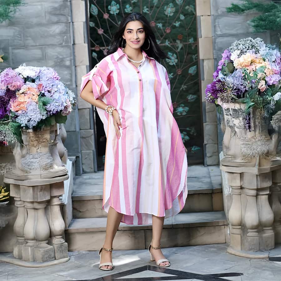 Boho Dress Pink Stripe