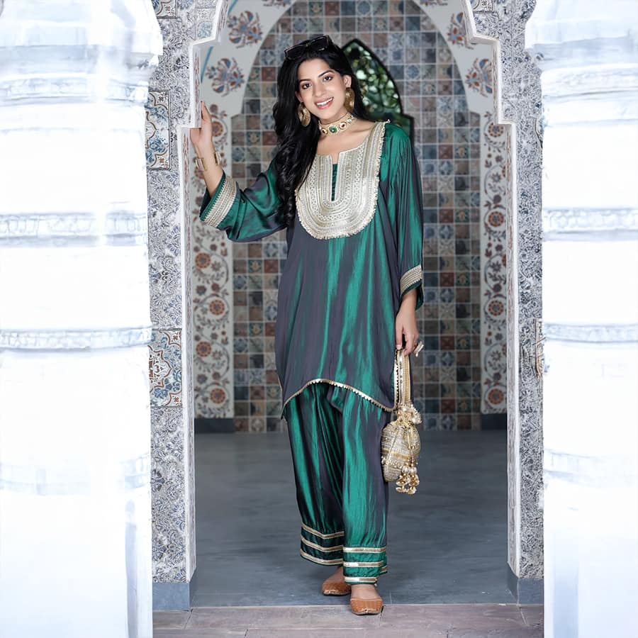 Farshi Salwar Set Bottle Green