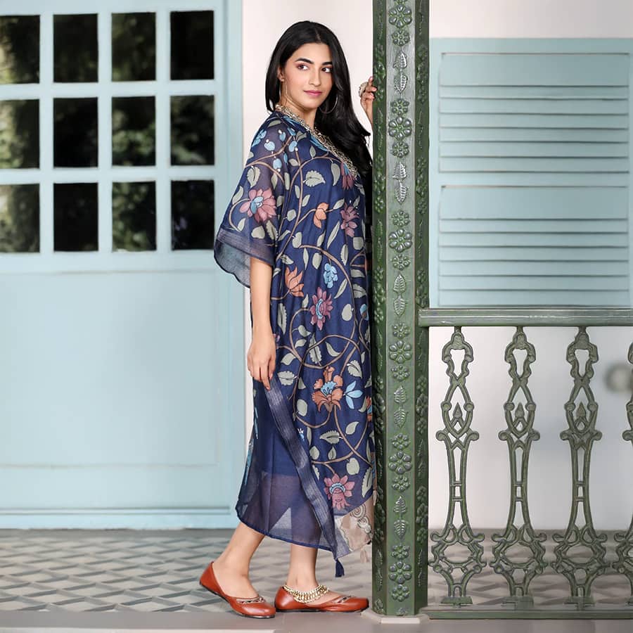 Maheshwari Kaftan Floral Navy