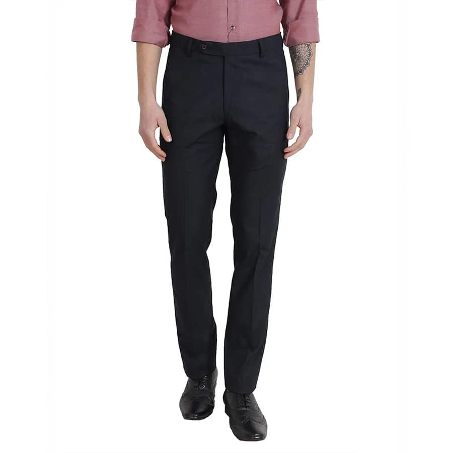 Men's Solid Navy Blue Formal Trouser