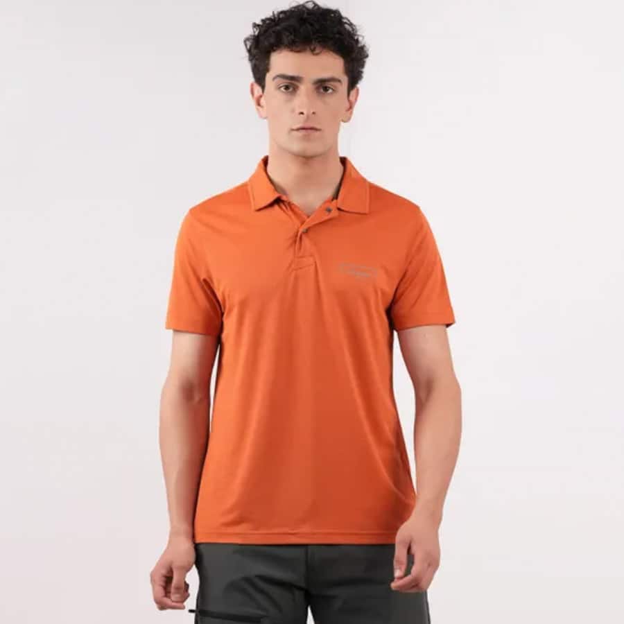 Men Stripe Jacquard Polo T-Shirt-Rust