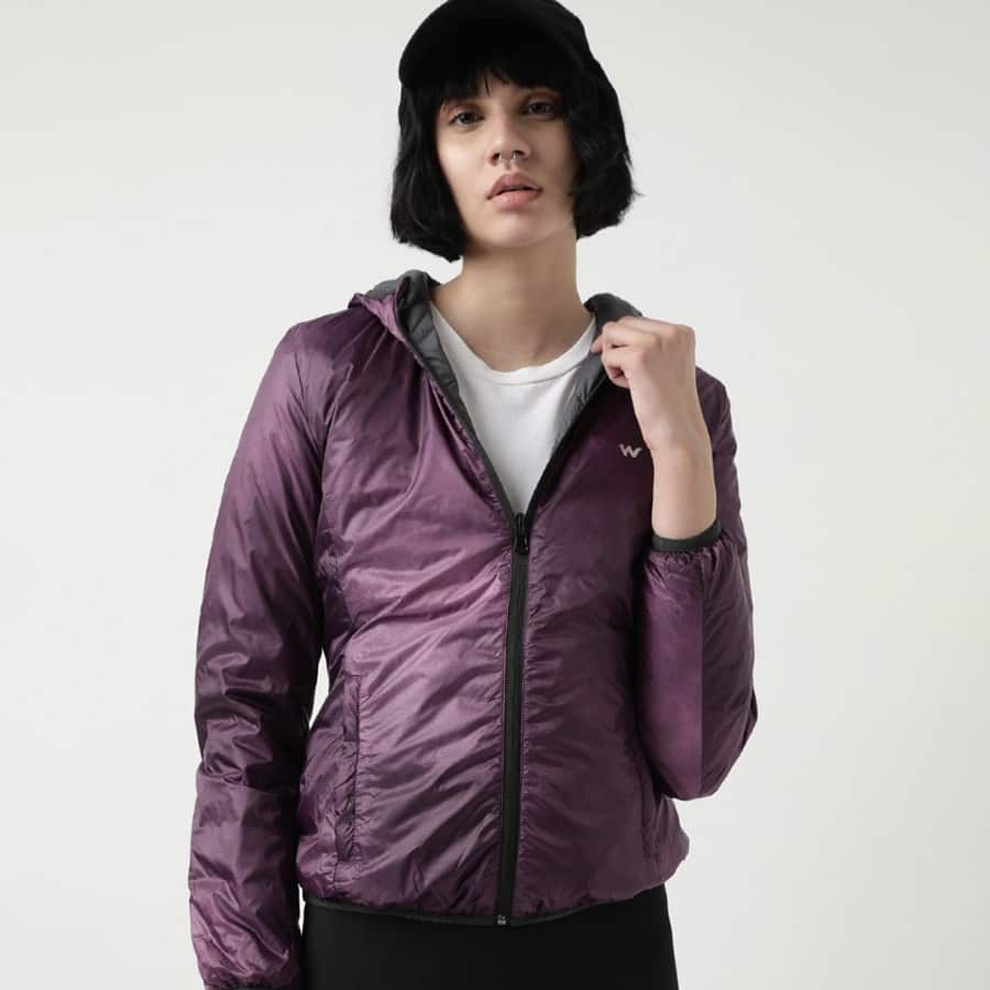 Women Printed Reversible Down Trekking Jacket - Purple
