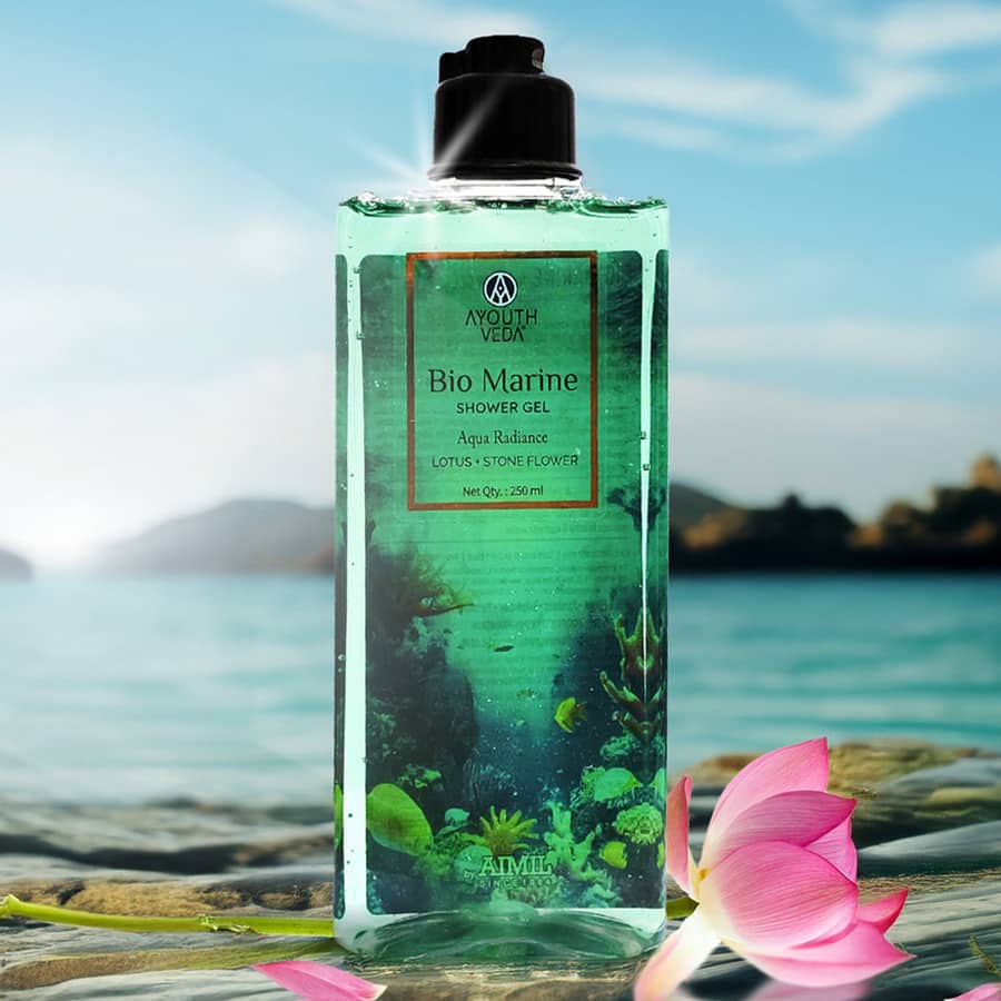 Ayouthveda Bio Marine Shower Gel for Men & Women | Enriched with Lotus, Stone Flower & Water Chestnut | Detoxifies, Moisturizes & Rejuvenates | (250 ml)
