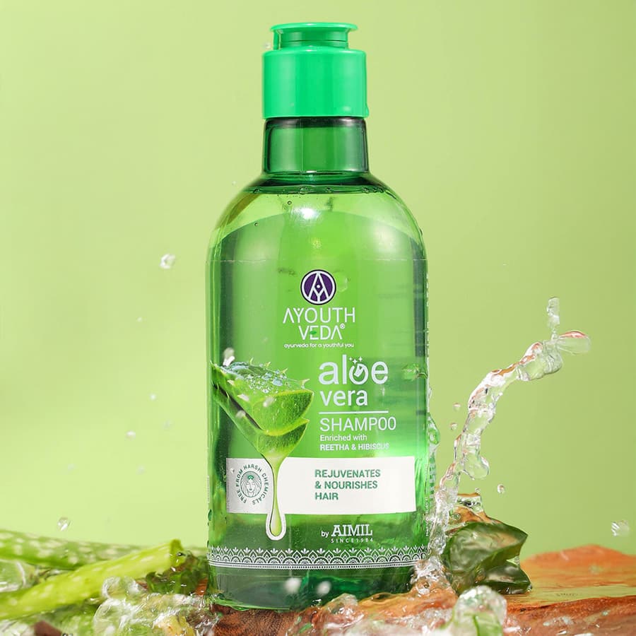 Ayouthveda Aloe Vera Shampoo for Hair Fall Control, Dandruff & Itchy Scalp | Sulphate & Paraben Free | Enriched with Aloe Vera, Reetha & Hibiscus – 250ml
