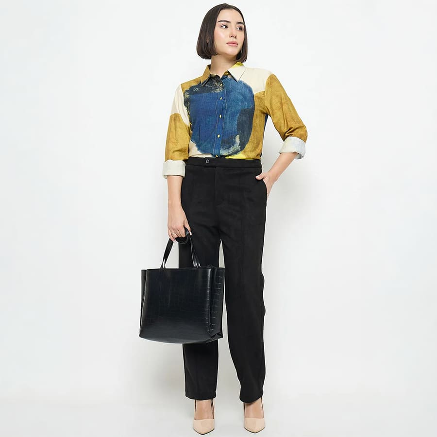 Abstract Print Rayon Blend Beige Shirt