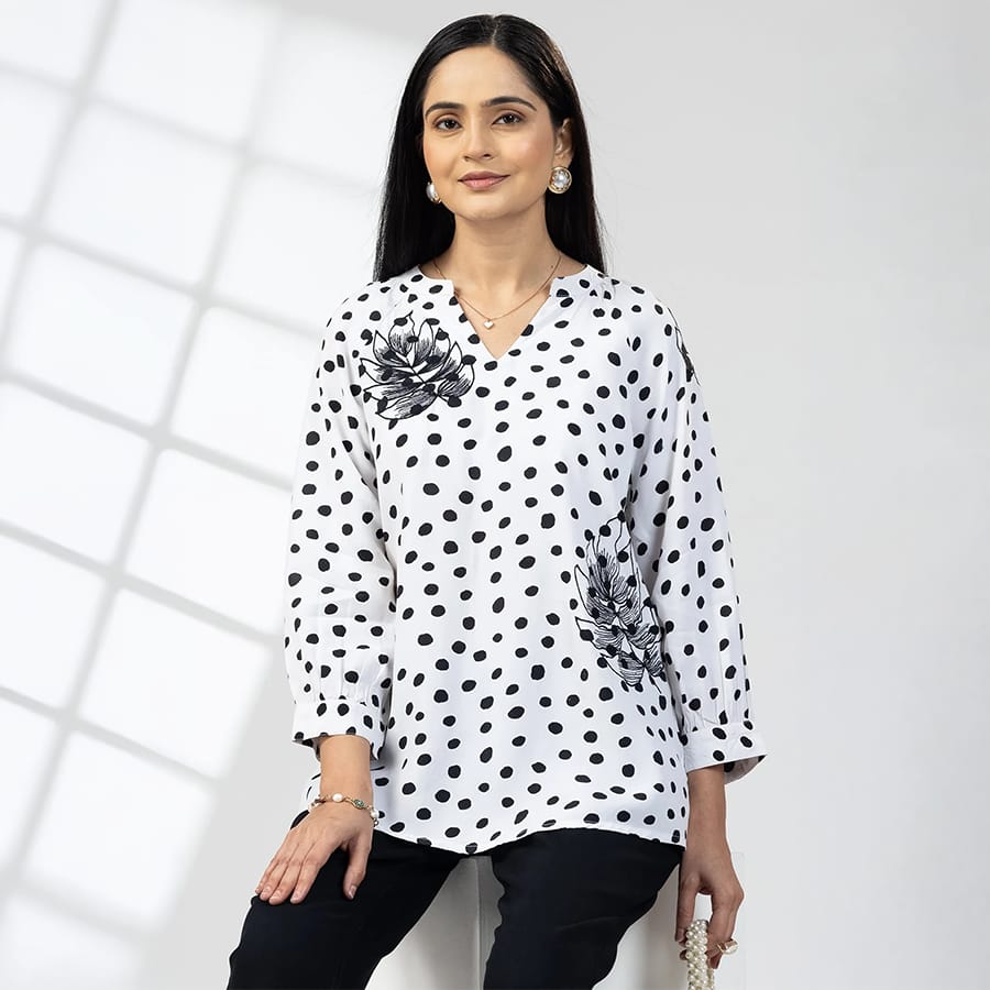White Embroidered Viscose Top for Women – Elegant & Timeless Style