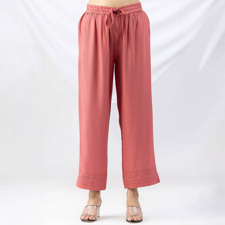Pink Embroidered Viscose Palazzo – Elegant Comfort for Everyday Wear