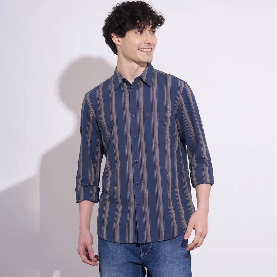Navy Regular Fit Regular Collar Men's Shirt