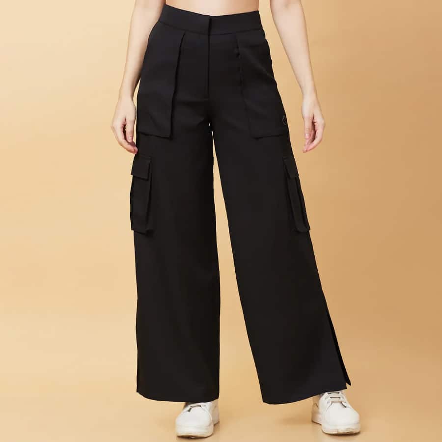 Black Wide Leg Fit Women's Track Pants