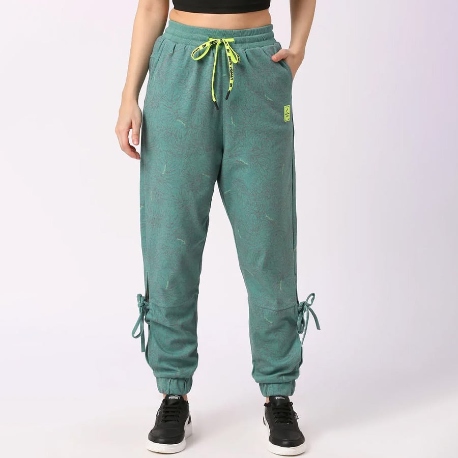 Teal Low Waist Women's Cotton Blend Track Pants