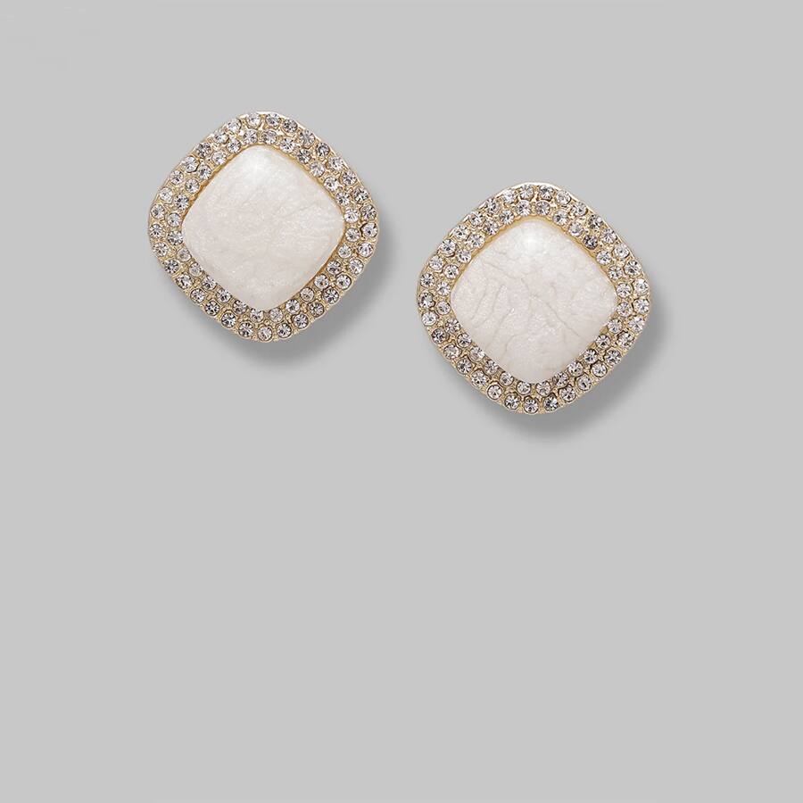 "Gold Alloy Stone Small Stud Earrings Tops For Wome... "