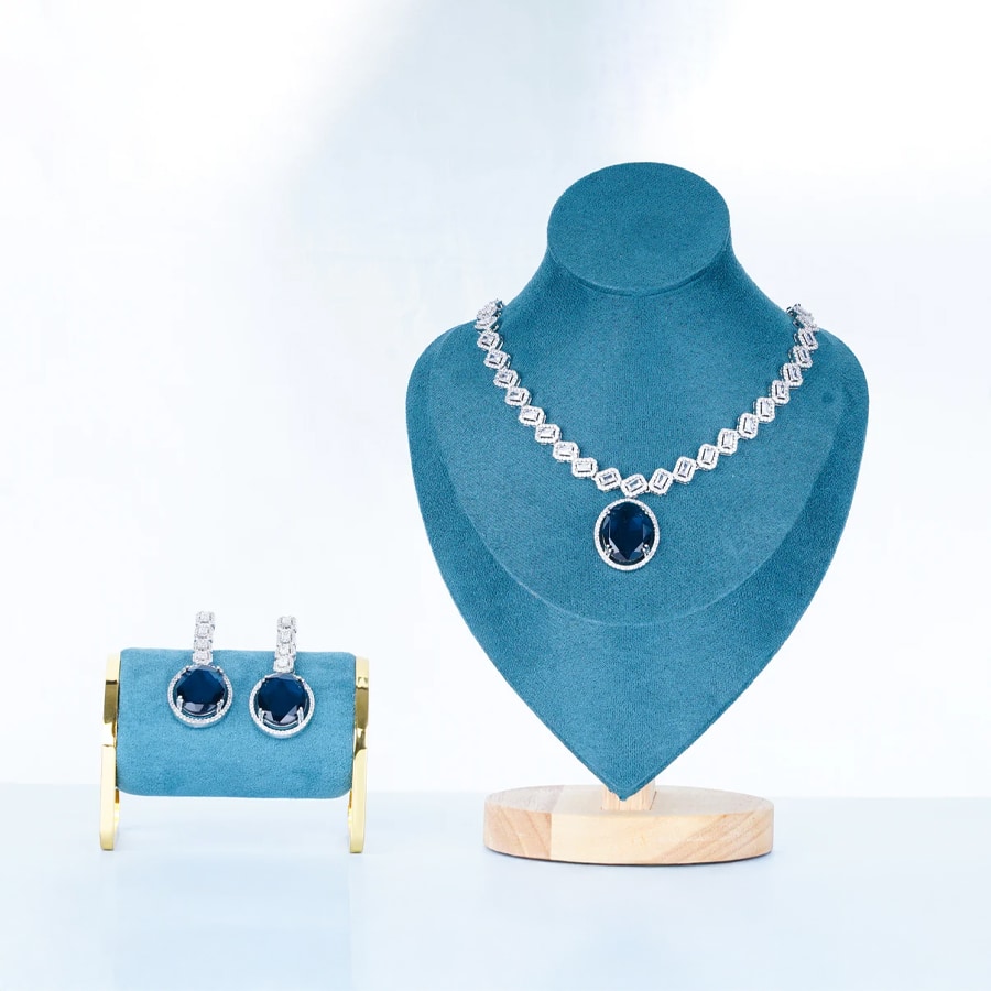 Elegant Topaz Blue American Diamond Jewelry Set