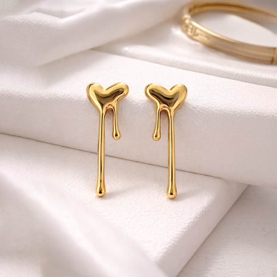 Gold Plated Heart Drop Earrings for Women