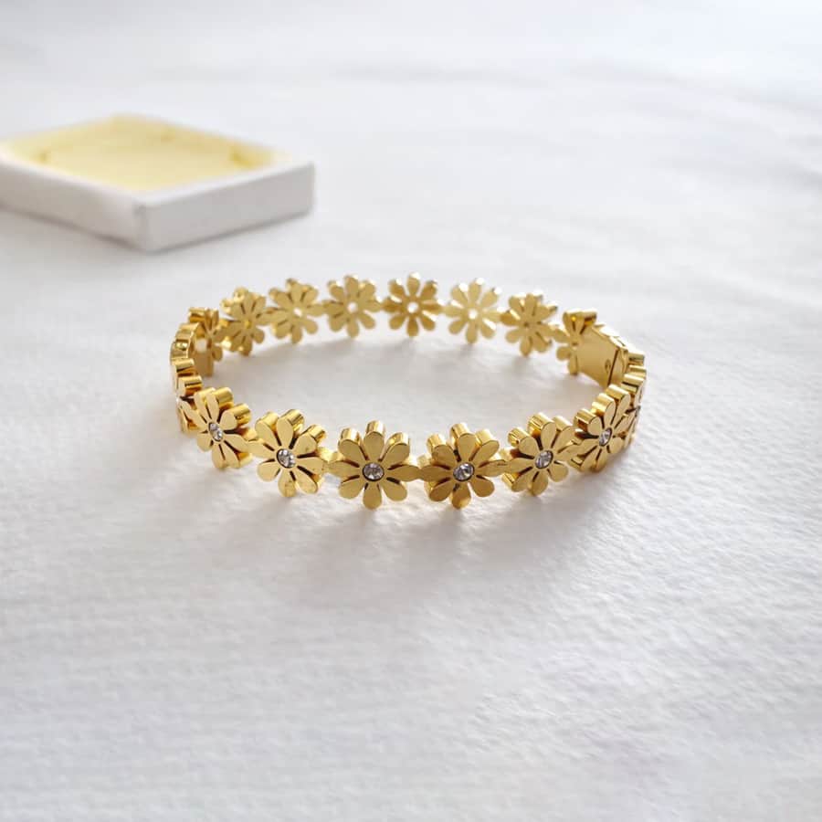 Gold Plated Floral Bracelet with Crystal Accents