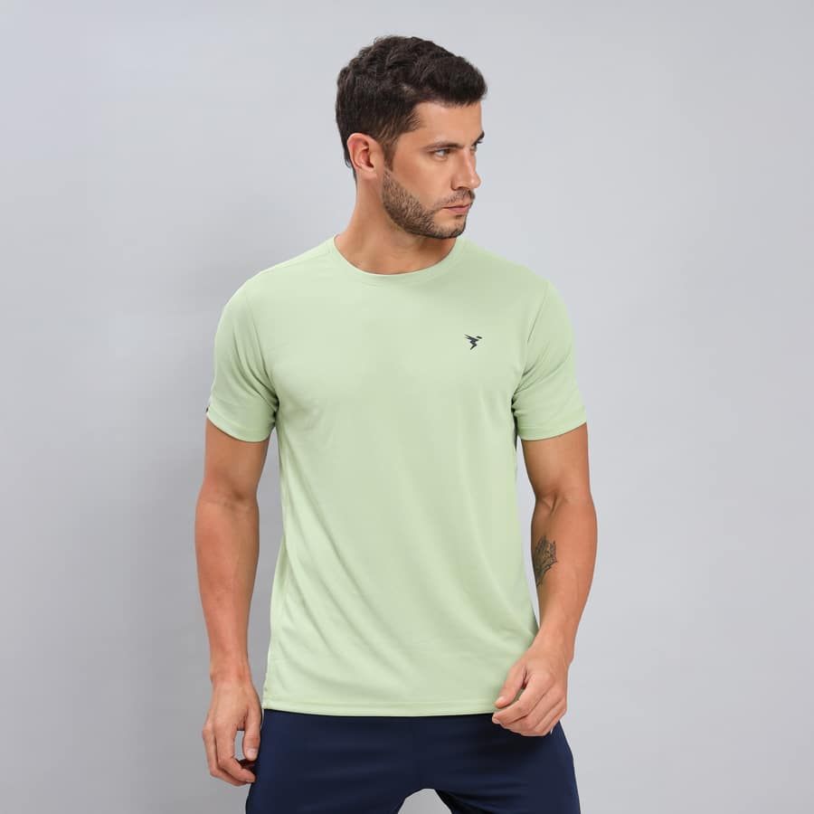 Men Solid Slim Fit Crew Neck T-shirt with TECHNO COOL+