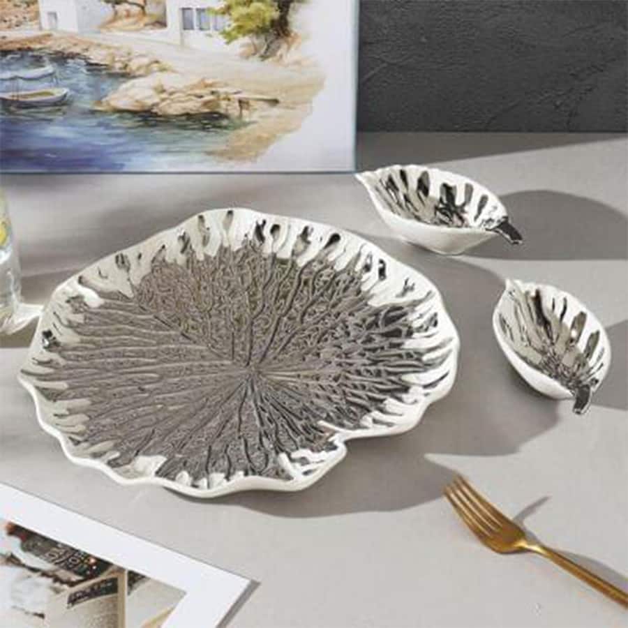 The Silver Grove Leaf Platter Set Silver 12inch Set of 3